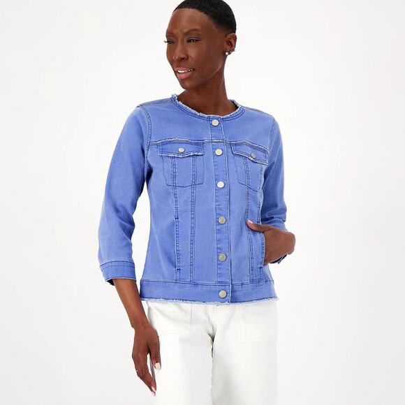 Logo by Lori Goldstein Women's 14 Blue Enzyme Wash Snap Stretch Twill Jacket - Picture 1 of 5
